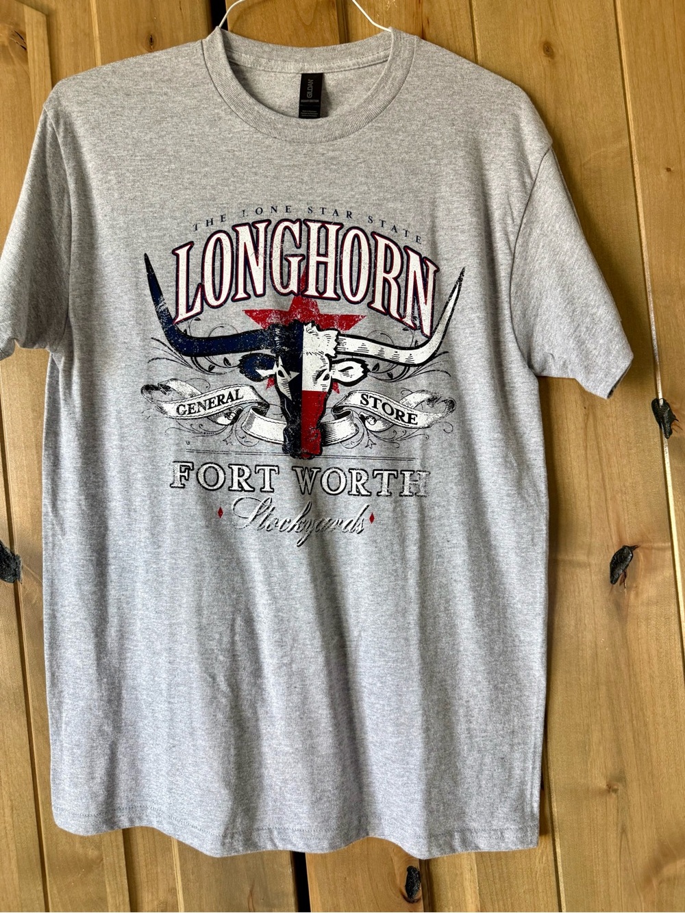 Gildan Gray Longhorn Fort Worth Graphic Tee